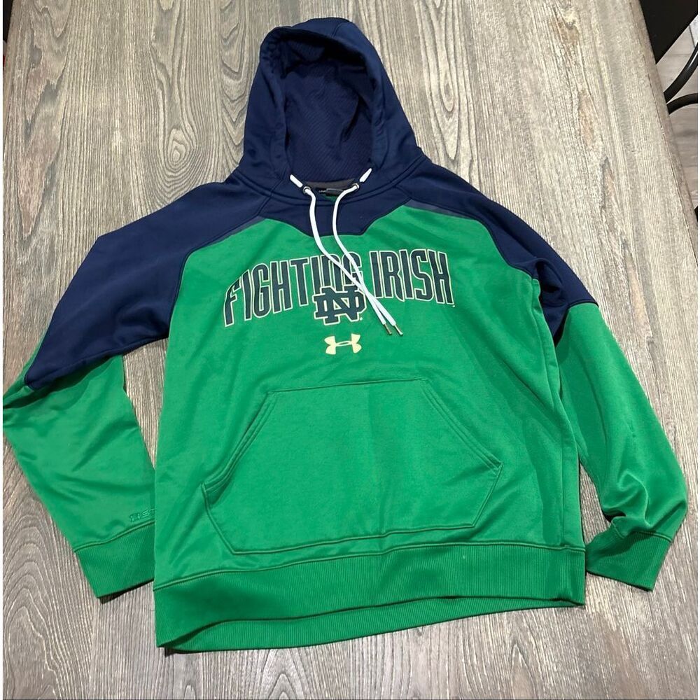 Under Armour Mens Hoodie Sweatshirt Fighting Irish Print Green Blue Size SM
